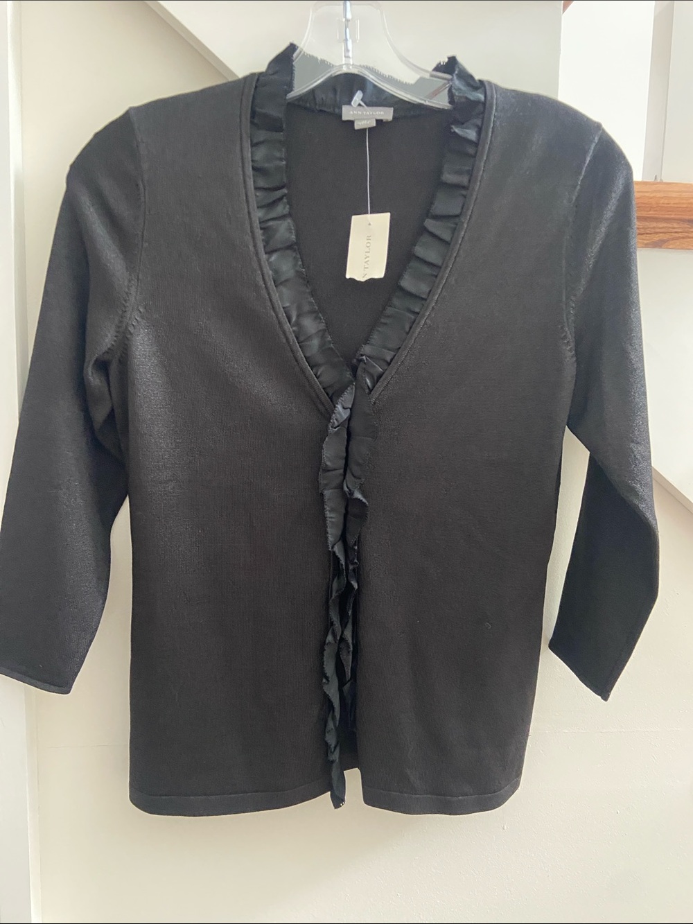 Ann Taylor Black Ruffle-Trim Cardigan - Girls